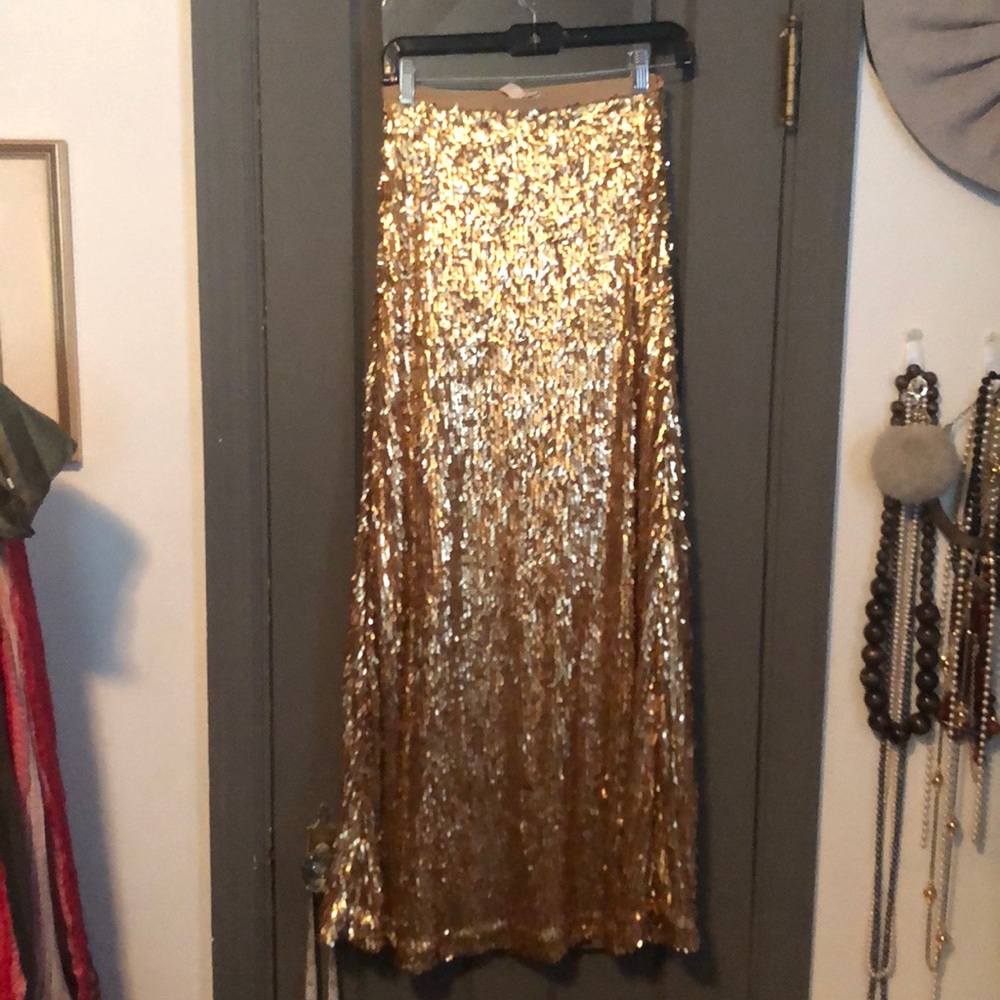Gold sequin full length maxi skirt